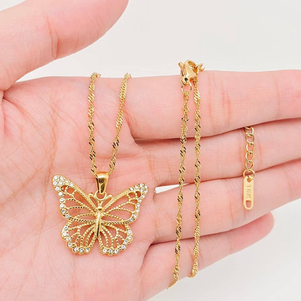 FGS - 18K Gold Plated Butterfly Charm Pendant Necklace