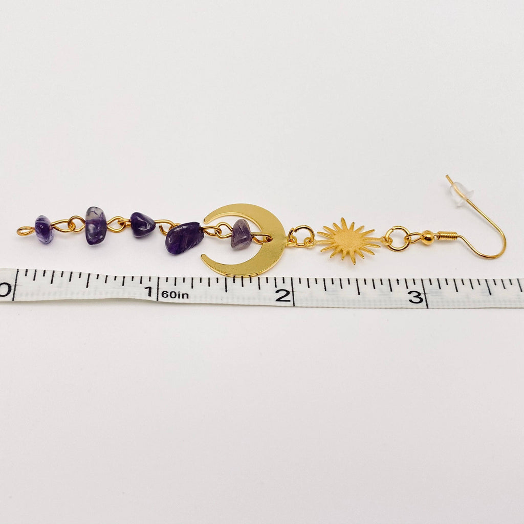 Purple Asymmetric Crystal Tassel Pendant Earrings