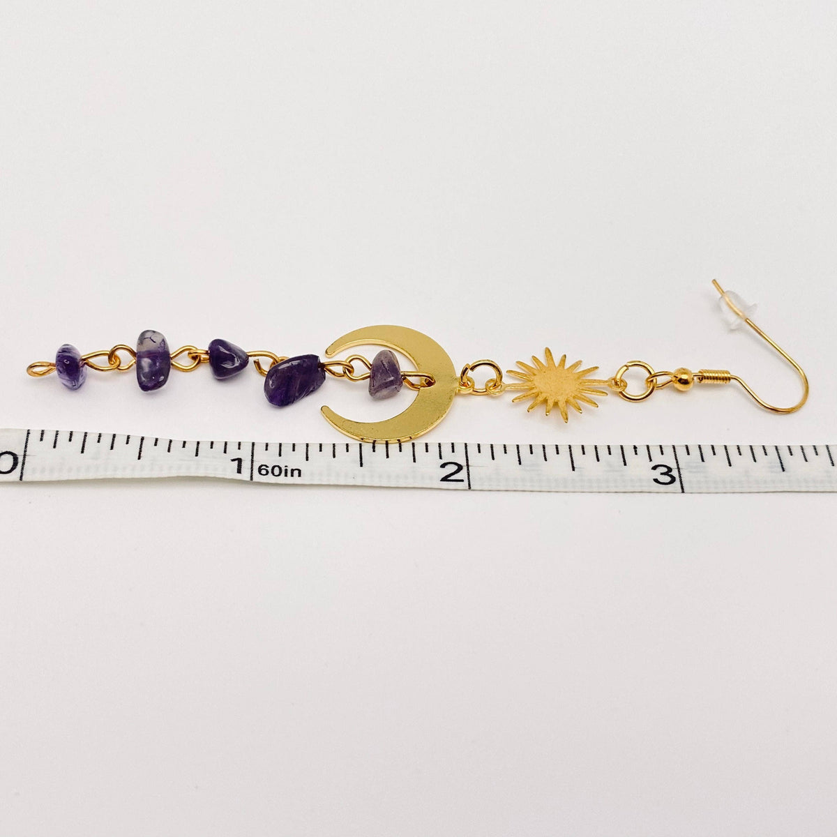 Purple Asymmetric Crystal Tassel Pendant Earrings